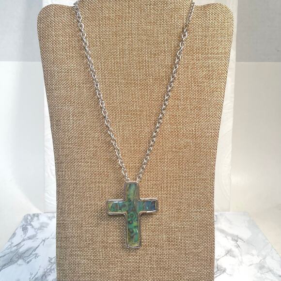 Bold Abalone & Silver Tone Cross - Picture 2 of 6
